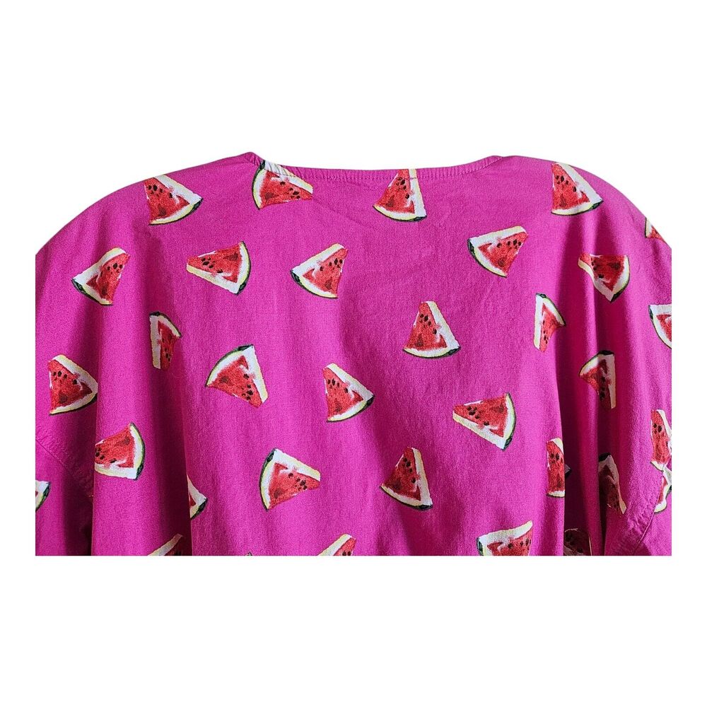 COLOR ME COURTNEY Women S Wrap Blouse Top Pink Cropped Watermelon Print 36" Bust - Picture 5 of 6